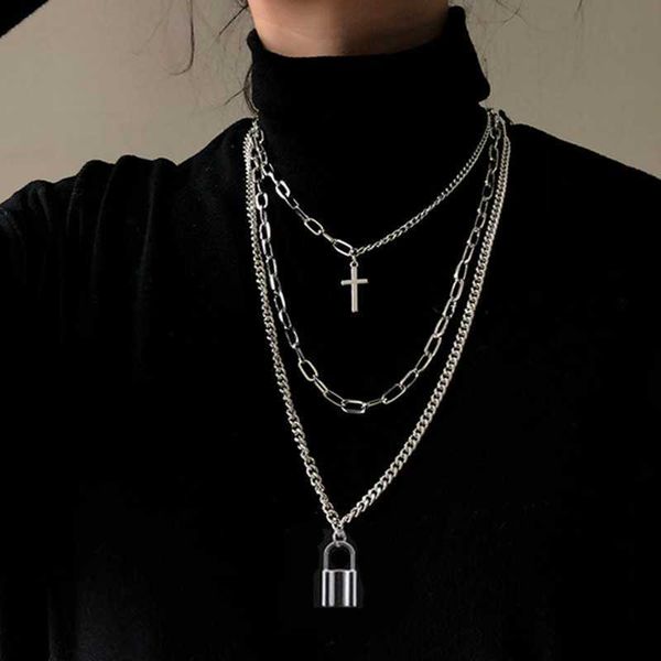 

2022 fashion multilayer hip hop long chain necklace for women men jewelry gifts key cross pendant necklace accessories l230620, Silver