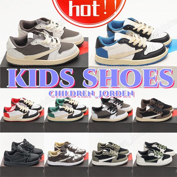 

kids shoes 1s low reverse og sneakers boys girls travis black phantom olive sp size 24-35