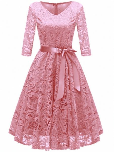 

urban dresses aovica autumn lace femme 3 4 sleeve v neck women red dress hollow out female robes big size 2xl vestidos de festa 230630, White;black
