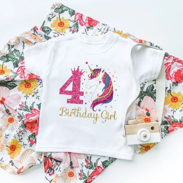 

clothing sets unicorn birthday girls shirt short sleeve cartoon graphic fashion 112 tshirt children clothes summer party gifts 230630, White