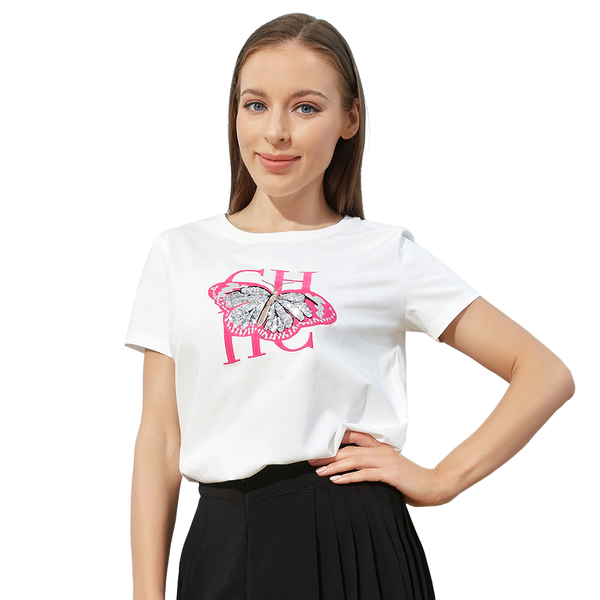 

2023 women's spring and summer t-shirt short sleeve embroidery t-shirt women's fashion leisure women's short sleeve s-xxxl, White