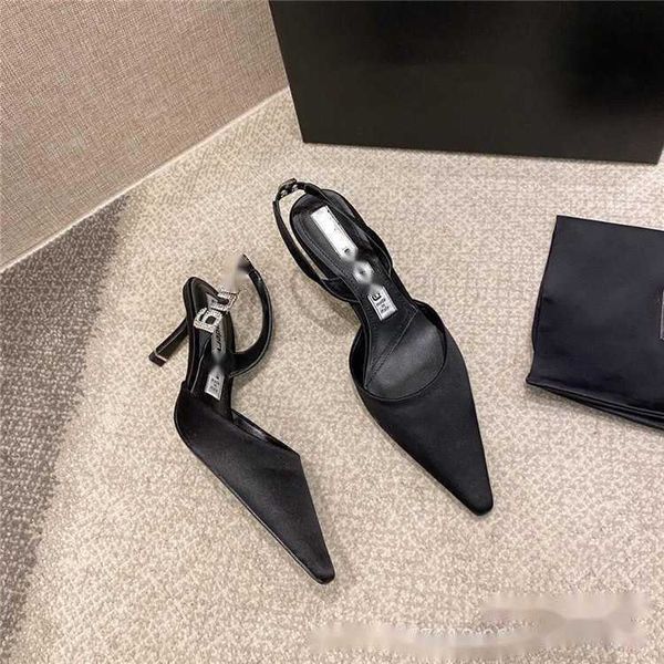 

king rhinestone high heels women's 2023 summer new baotou satin letter thin heel with sandals p hair, Black