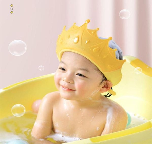 

adjustable baby shower shampoo cap cartoon crown shape wash hair shield hat for kids ear protection safe children shower head cove1438630