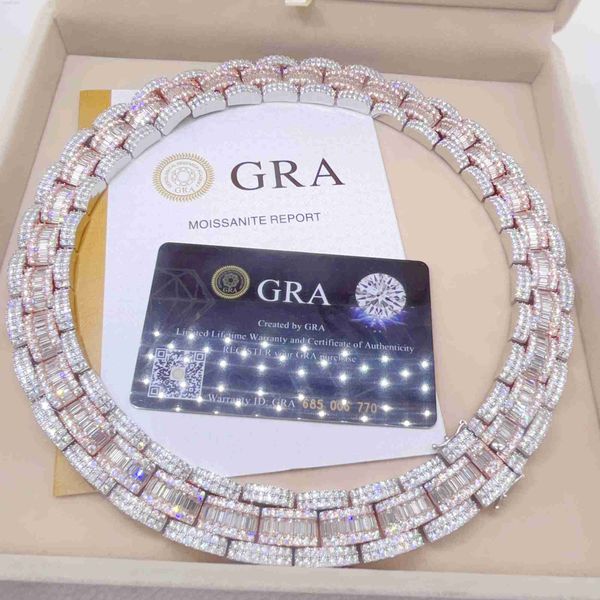 

pass diamond tester iced out baguette hip hop sterling silver necklace vvs moissanite cuban link chain