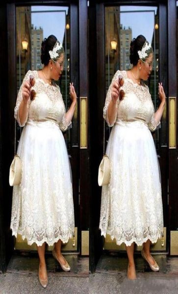 

lace plus size short prom dresses 2018 tea length a line evening gowns illusion long sleeves women vestidos custom made 246454, Black