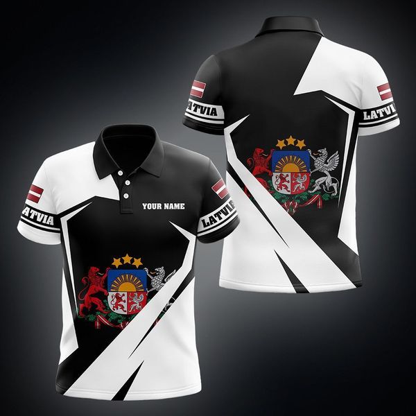 

men's polos latvia flag coat of arms customized polo shirts summer casual streetwear fashion loose jersey plus size sportswear 230630, White;black