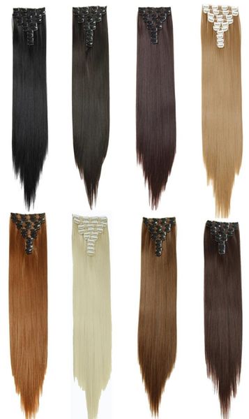 

10pcsset synthetic clip in hair extensions straight hair pieces 25inch 160g clip on hair extensions 16colors4959726, Black;brown