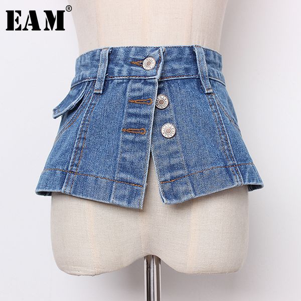 

belts eam spring summer denim personality split joint irreguar button wide belt women fashion allmatch jr896 230630, Black;brown