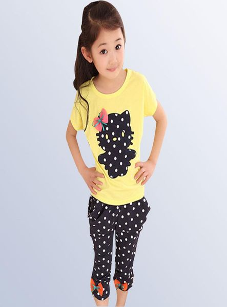 

girls clothes set cartoon baby summer suit 100 cotton short sleeve t shirt pants 2pcs for kids 3 4 5 6 7 8 9 10 years old x09232863520, White