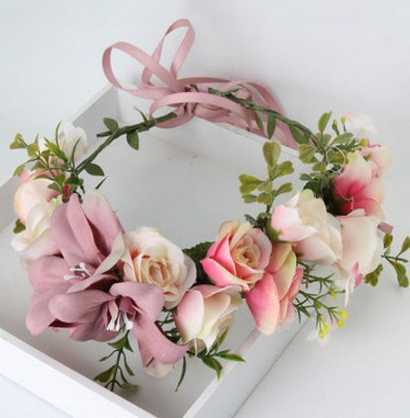 

children garlands bohemian big flowers garlands lily jewelry garlands bracelet studio pography hair accessories beach headband 6754687, Slivery;white