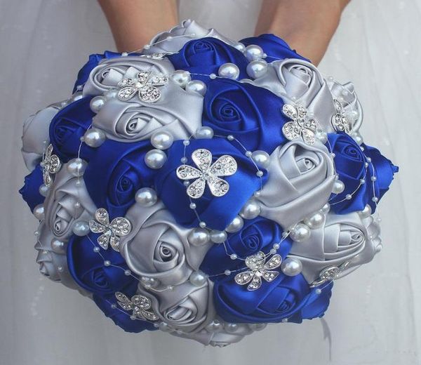 

blue silver bouquet rose bridesmaid wedding foam flowers rose bridal bouquet ribbon fake wedding bouquet5178522