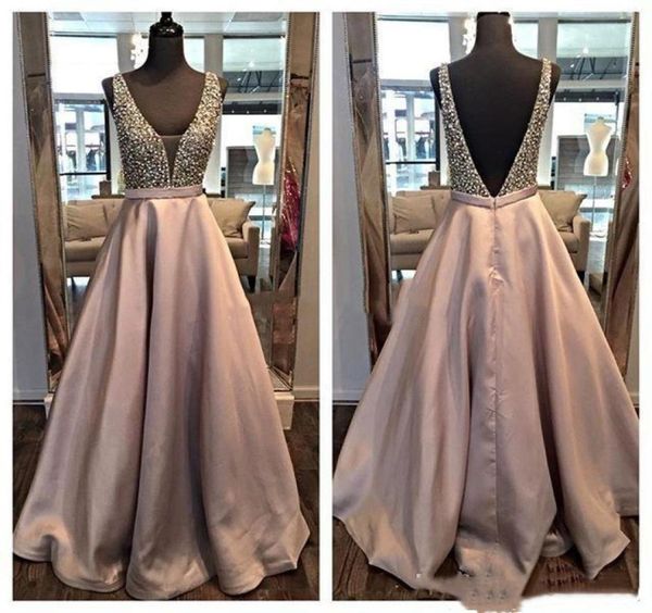 

2019 real images long evening dresses deep v neck beading satin sleeveless backless occasion ball gown dress pageant party p2190285, Black;red