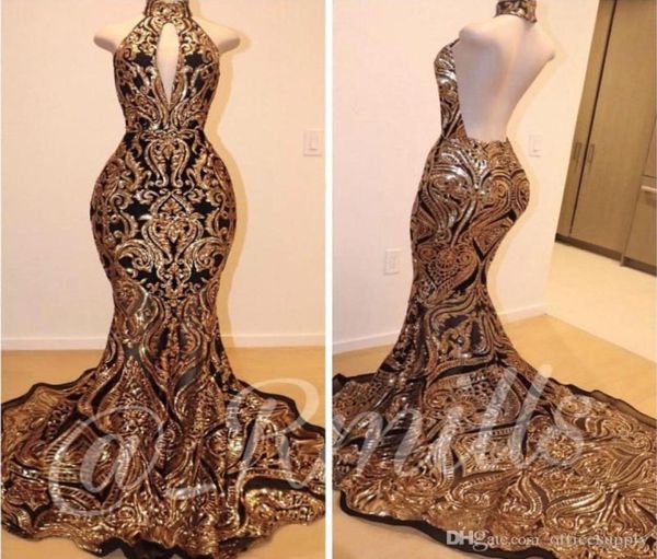 

new arrival gold sequins prom evening dresses 2019 mermaid formal party gown vintage backless pageant plus size dresses custo6796463, Black