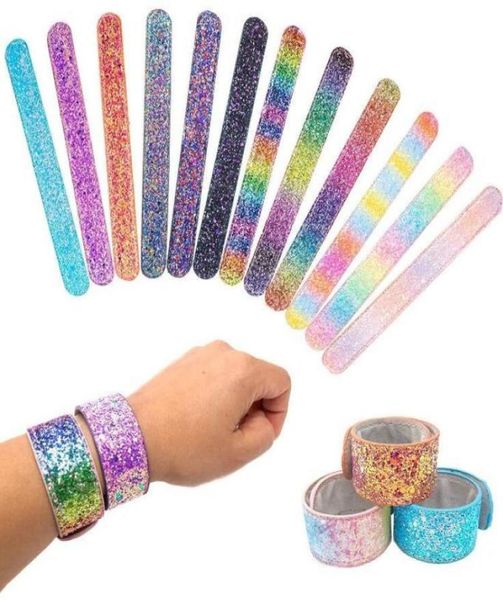 

girls mermaid sequins slap snap bracelet shining wristband fashion party kids boys and girls jewelry colorful kid birthday party g7561188, Red;brown
