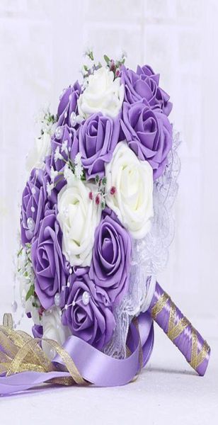 

30 rose wedding bouquets handmade bridal flower party gifts wedding accessories flowers pears beaded with ribbon6307593