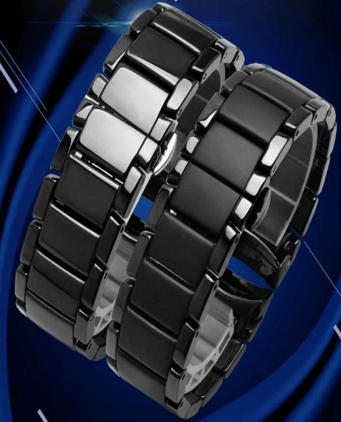 

ceramic watchband for ar1452 ar1451 22mm 24mm black ceramic strap bracelet steel black deployment band2144414, Black;brown