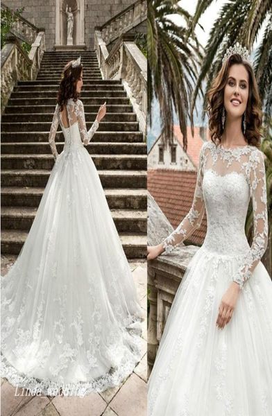 

vintage queen wedding dress a line sheer neck long sleeve lace corset back bridal gown plus size custom made vestido de noiv3109481, White