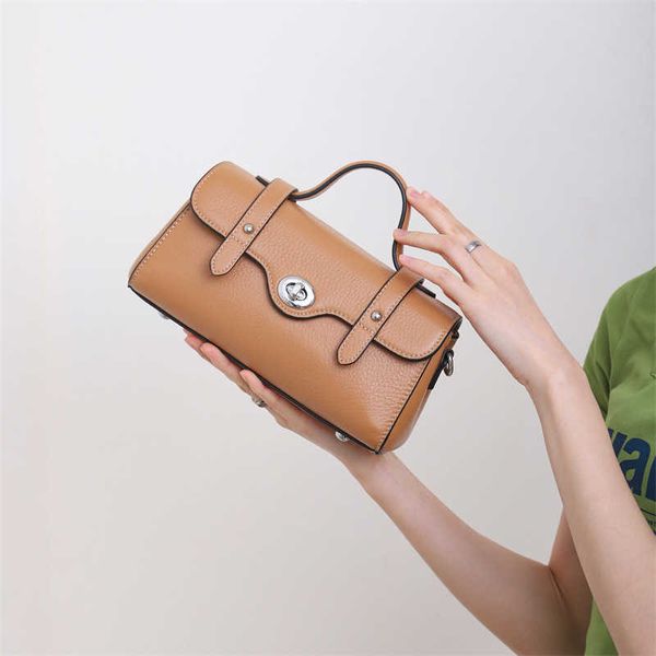 

layer cowhide women's bag new soft leather fashion trend handheld one shoulder crossbody pillow bag leather boston bag