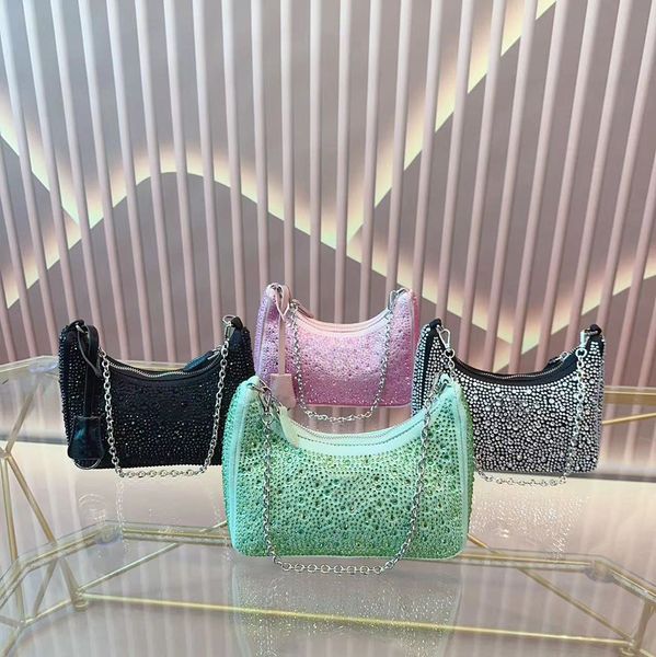

designers bags luxury rhinestone shoulder bags women shiny diamond hobos beading bling beads 3 pieces set crossbody bag multiple colors