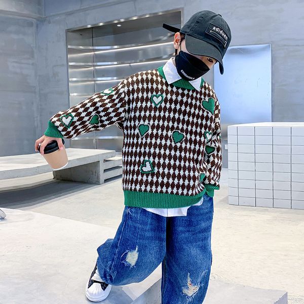 

clothing sets more grid children round neck sweaters winter boy child knit sweater cuhk in 230630, White