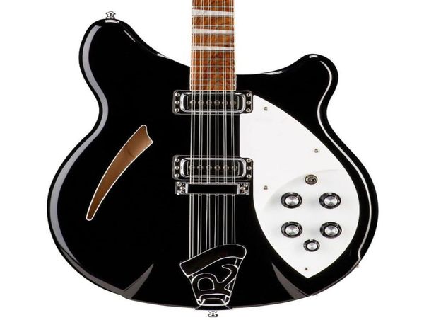 

12 strings electric guitar black 360 semi hollow body triangle mother of pearloid fingerboard inlay3391912