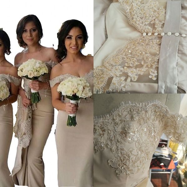

2023 champagne african bridesmaid dresses off shoulder lace appliques beads for wedding guest dress mermaid sweep train long plus size party, White;pink