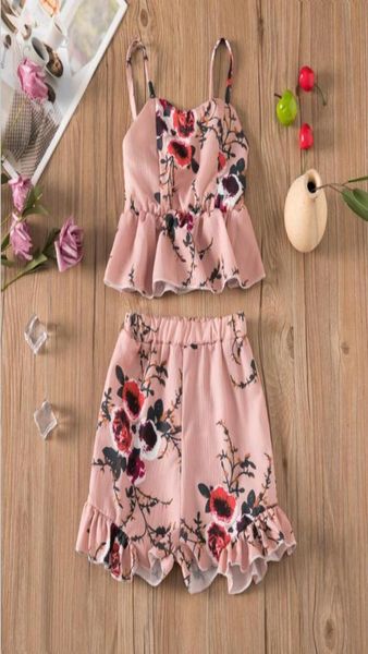 

girl floral halter tracksuit clothing sets 2pcs set vest short girls outfits children designers clothes kids boutique 3 colors9546933, White