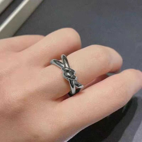 

original designer v gold high-end kink knot ring with diamond knot female 18k rose rope champagne proposal original packaging, Silver