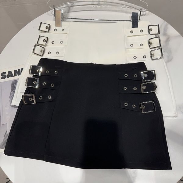 

two piece dress prepomp 2023 summer design double breasted metal buckles punk style slim bodycon short mini skirt women gk020 230630, White