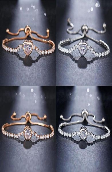 

luxury cubic zirconia tennis bracelet for women rose gold silver color heart charm bracelets bangles femme wedding jewelry beade6938887, Black