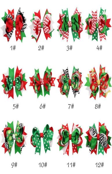 

children hair accessories christmas baby girls hair clips ribbon bow hairpins xmas gift zebra striped dots snow flowers print kid6903881, Slivery;white