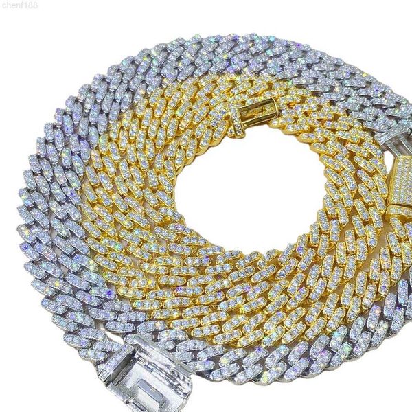 

gold plated 12.6mm hip hop necklace square crystal cuban necklace, Silver