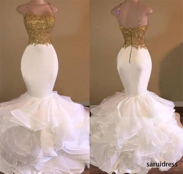 

goldenwhite mermaid prom dresses spaghetti strap appliques lace ruffles tiered party dress fashion backless african prom dre1752853, Black