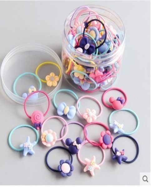 

30 pcs sets new fashion frosted elastic rubber hair bands girls floral ponytail holder headband cartoon 5 sets mix whole9784986, Slivery;white