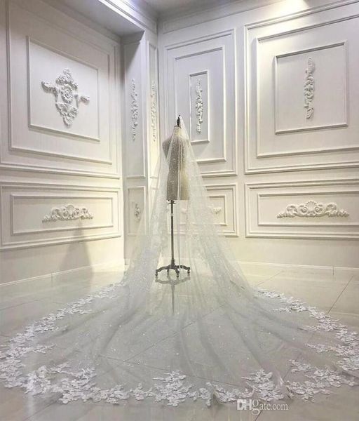 

sparkly 3m long wedding veils cathedral length one layer appliqued tulle sequined bridal veil for women with comb5203360, Black