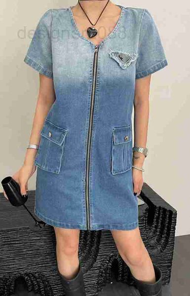 

basic & casual dresses designer triangle round neck thin gradient denim women's dress short skirt zipper mid length 2j1q, Black;gray