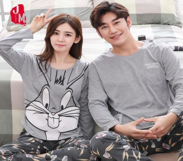 

couple pajamas set spring and autumn 100 cotton cartoon women pyjamas plus size m3xl long sleeve sleepwear men lounge pijama v196096108, Red;black