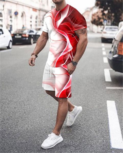 

men's tracksuits summer men sets 3d printed tracksuits clothing men's sportswear casual shortstshirts suits summer tracksuit 2-pie, Gray