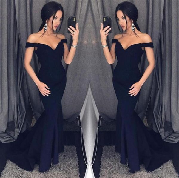 

black v neck mermaid prom dresses satin formal evening gowns vestido de noche special occasion prom dresses7634557