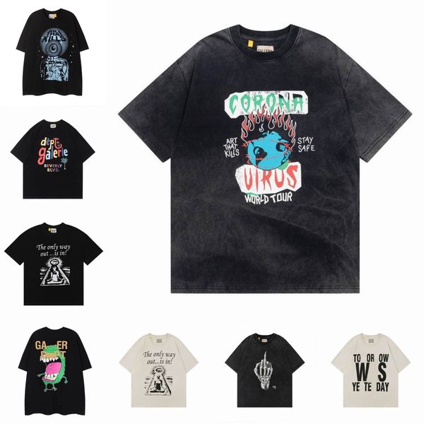 

designer mens t-shirts summer galleryes depts shirt vintage wash do old angel galleryes skeleton car graffiti print casual loose short sleev, White;black