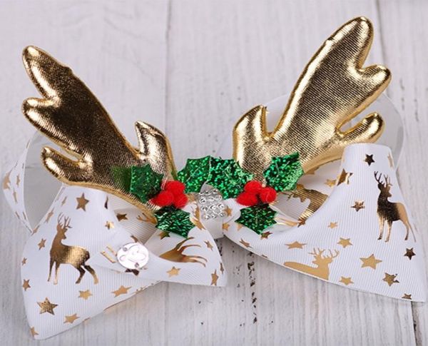 

jojo bows siwa bows xmas unicorn bow girls christams hairwear glitter reindear ear hair bows 8 inch big size barrettes girls brith3111813, Slivery;white