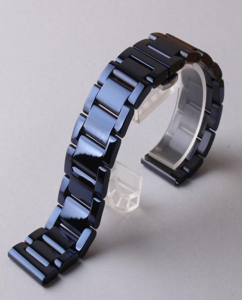 

watchbands dark blue solid links stainless steel watch band folding butterfly clasp watches strap bracelet replacement 20mm 22mm b3592768, Black;brown