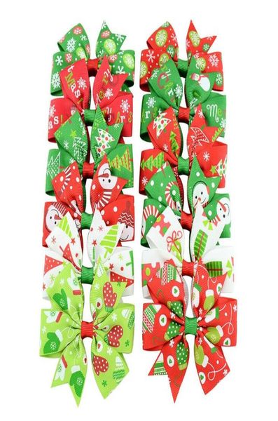 

3 inch baby bow hair clips christmas grosgrain ribbon bows with clip snow baby girl pinwheel hairpins xmas hair pin accessories3558176, Slivery;white