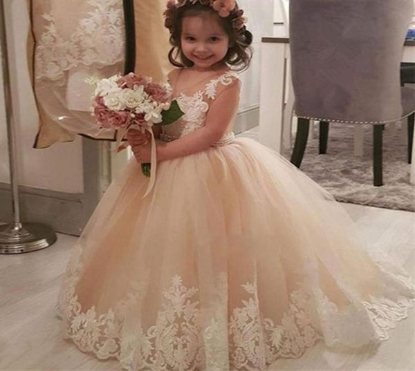 

champagne flower girl dresses for wedding custom made pageant girl dresses sleeveless and lace appliques tulle party gown7623671, White;blue