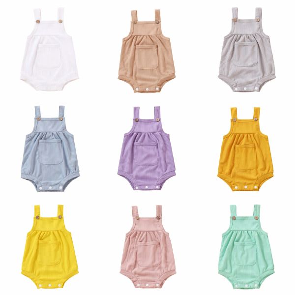 

baby rompers girls summer suspender candy jumpsuits boys climbing clothes fashion casual bodysuit infant autumn pocket button onesies newbor, Blue