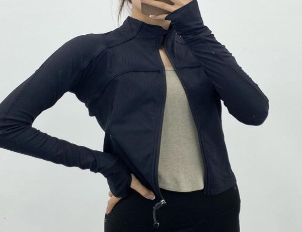 

ribbed cropped jacket yoga coat waist length sweatshirts slim fit sports jackets with thumbholes5363693