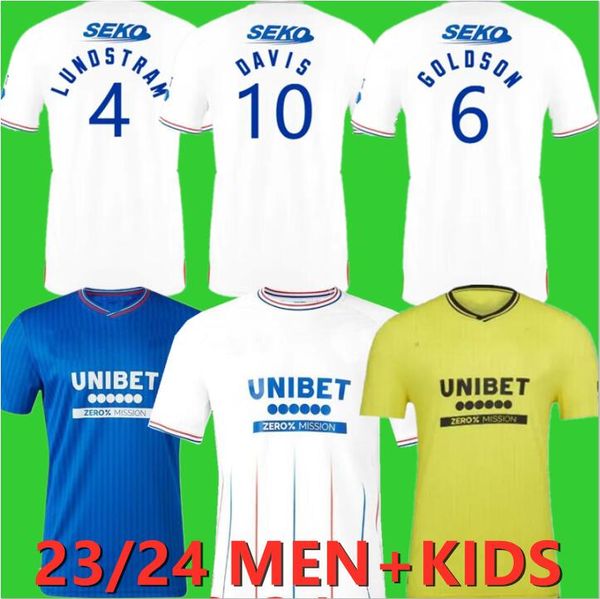 

23 24 rangers soccer jerseys glasgow 2023 2024 home away 150th legendary version defoe barker morelos men kids training fans players footbal, Black;yellow