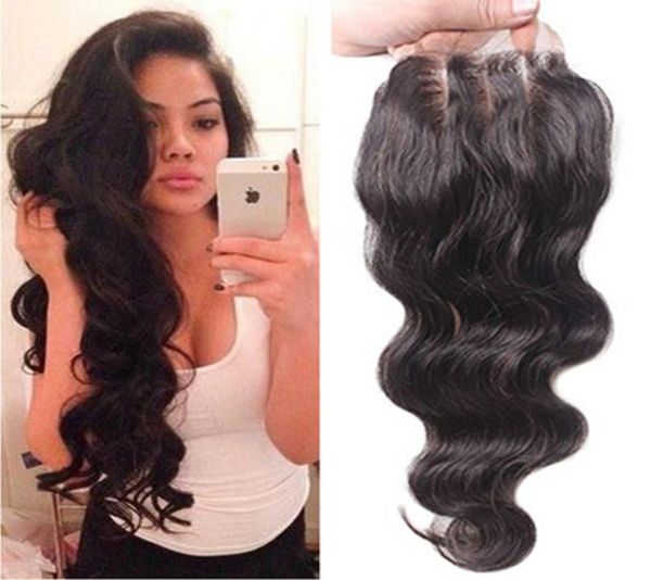

large in stock middle three part 4x4 front lace closure bleached knots body wave wavy natural color lace closure with baby ha6080280, Black;brown