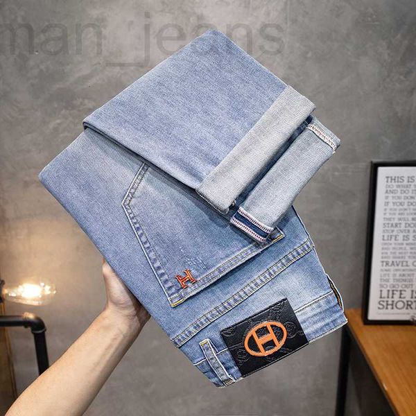 

men's jeans designer spring/summer korean edition small foot elastic slim fit european brand light blue pants h home aehv
