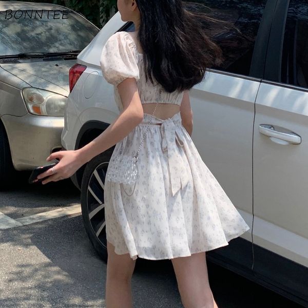 

basic casual dresse puff sleeve holiday sundress hollow out floral design korean style college lovely simple trendy summer vestidoes 230701, Black;gray